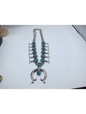 Vintage 60s Squash Blossom Vintage Faux Turquoise Southwestern Necklace